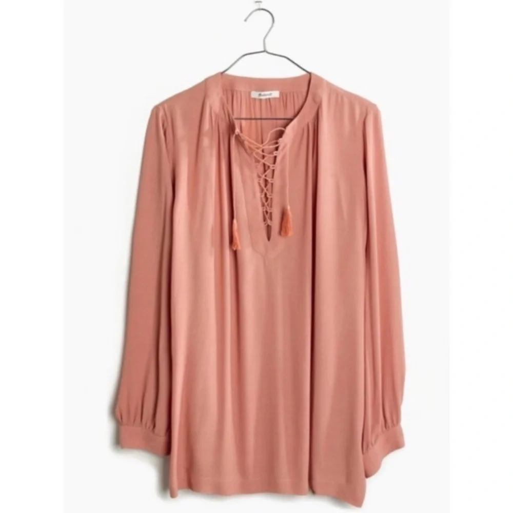 MADEWELL lace up peasant blouse top dusty rose S